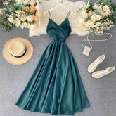 Ingvn - New Summer Women Sexy V Neck High Waist A - Line Party Tank Sundress Elegant Bandage Bow