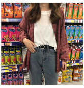 Ingvn - New Woman Vent Vintage Plaid Shirt Single Breasted Turn Down Collar Cotton Long Sleeve