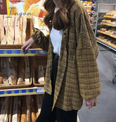 Ingvn - New Woman Vent Vintage Plaid Shirt Single Breasted Turn Down Collar Cotton Long Sleeve