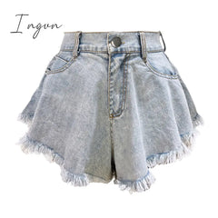 Ingvn - New Women Denim Shorts With Holes And High Waist Loose Tassel Jeans S-Xxl 6010 / S