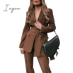Ingvn - New Women’s Blazer Pantsuit Office Ladies Solid Casual Business Two Piece Sets Female