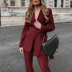 Ingvn - New Women’s Blazer Pantsuit Office Ladies Solid Casual Business Two Piece Sets Female