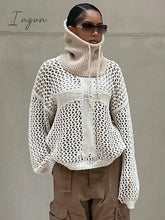 Ingvn - New Women’s Fashion Y2K Harajuku Hollow Out Knit Pullovers Crewneck Vintage Top Fairycore