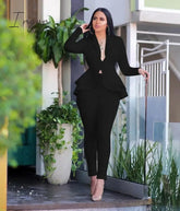 Ingvn - New Women Winter Women’s Set Tracksuit Full Sleeve Ruffles Blazers Pencil Pants Suit Two