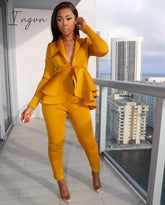 Ingvn - New Women Winter Women’s Set Tracksuit Full Sleeve Ruffles Blazers Pencil Pants Suit Two