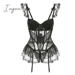 Ingvn - New Years Eve Dresses For Women Fairy Lace Mesh Sexy Black Mini Tank Summer Beach Dress