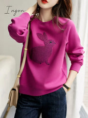 Ingvn - O-Neck T Shirt Women Clothes Long Sleeve Sweatshirt New Fashion Woman Tshirts Loose Dames
