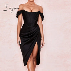 Ingvn - Off Shoulder Sexy Strapless Split Corset Satin Dresses Fashion Bodycon Dress Women Party