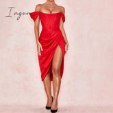 Ingvn - Off Shoulder Sexy Strapless Split Corset Satin Dresses Fashion Bodycon Dress Women Party