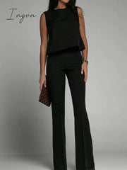 Ingvn - Office Elegant Commuter Set Fashion O - Neck Sleeveless Tops And Flared Pants Suit Women