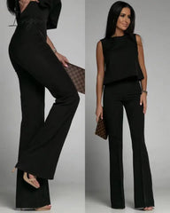 Ingvn - Office Elegant Commuter Set Fashion O - Neck Sleeveless Tops And Flared Pants Suit Women