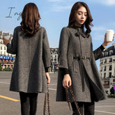 Ingvn - Office Lady Woolen Jacket Women’s Middle Long Korean Autumn Winter New Loose Cape Small