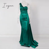 Ingvn - One Shoulder Padded Sexy Satin Maxi Dress Women’s Evening Party Gown With Ribbon Royal