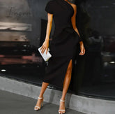 Ingvn - One Shoulder Ruched Irregular Party Dress Office Lady Look Women Black / S