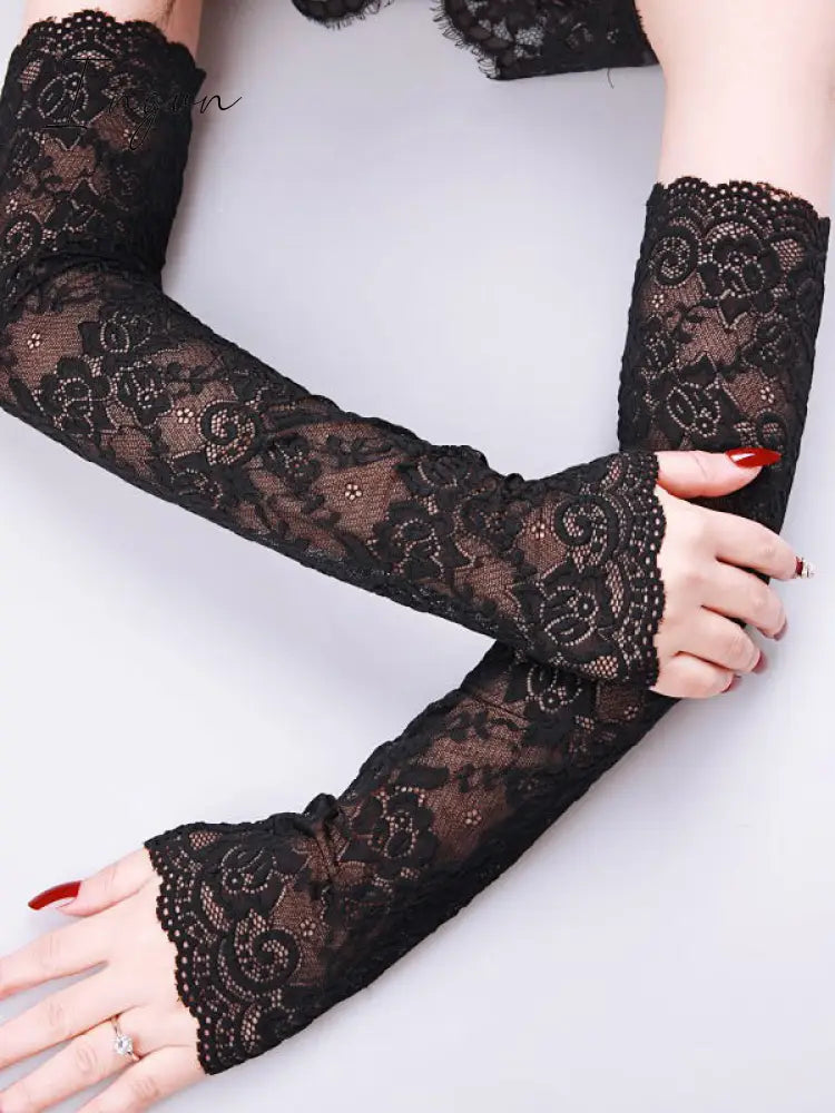 Ingvn - Original 7 Colors Lace Hollow Embroidered Sleevelet Accessories Black / Free Size Warmers