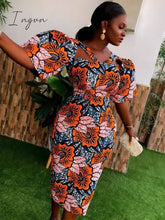 Ingvn - Outfits 2023 Fashion Trends African Women Printed Long Dresses Vintage Summer Puff Sleeve