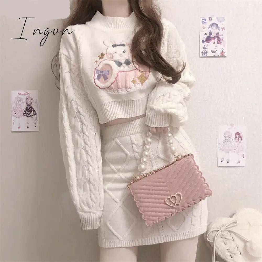 Ingvn - Outfits Aesthetic Autumn Winter Sweet Lolita Style Skirt Sets Japanese Girls Cute Rabbit