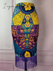 Ingvn - Outfits Fashion Trends Women Summer Print Skirt Vintage Floral African High Waist Tassel