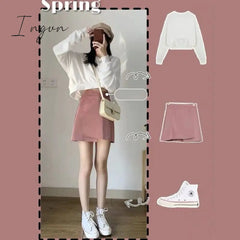 Ingvn - Oversize Sets Women Lovley Fashion Chic Spring Fall Korean Girls 2 Piece Outfits Simple