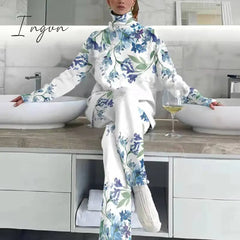 Ingvn - Oversized Turtleneck Tops Loose Long Trousers Set Women Streetwear Casual Pants Two Piece