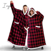 Ingvn - Oversized Wearable Blanket Flannel Thick Soft Warm Long Hoodie Big Hooded Sweatshirt For