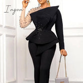 Ingvn - Party Jumpsuit Women Evening Elegant Sexy Mesh Beading Skinny High Waisted One Piece Black