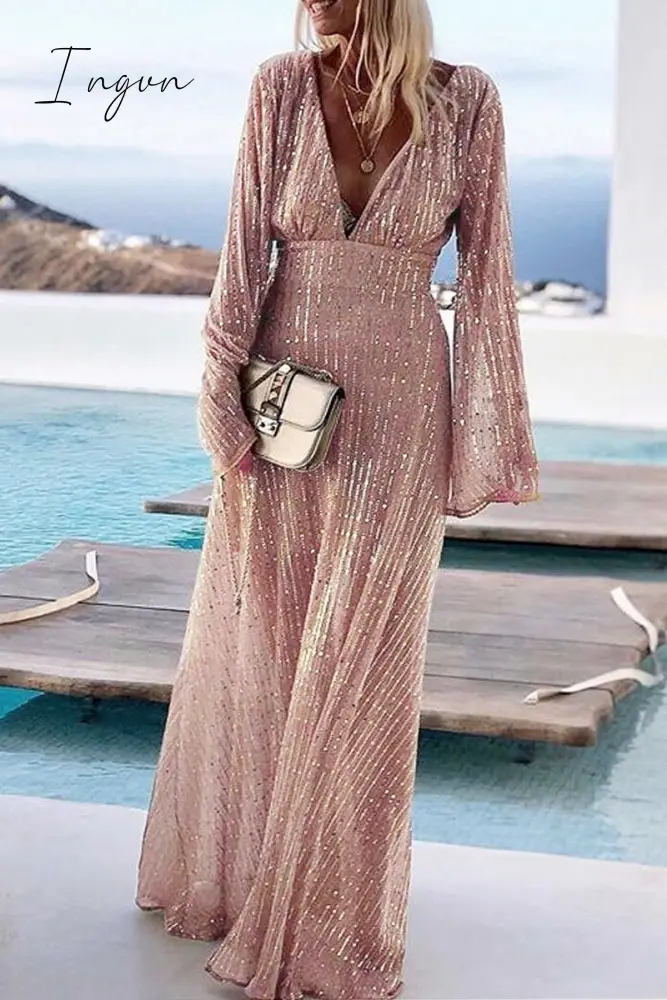 Ingvn - Party Solid Sequins V Neck Evening Dress Dresses Dresses/Casual
