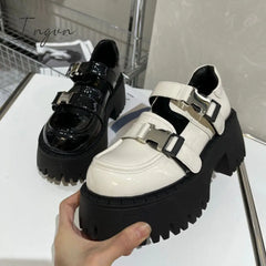 Ingvn - Patent Leather Platform Oxford Shoes For Women 2023 Autumn Winter Casual Buckle Flats Woman