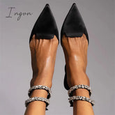 Ingvn - Patent Leather Pointed Toe Adjustable Ankle Strap Flats