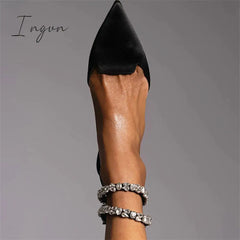 Ingvn - Patent Leather Pointed Toe Adjustable Ankle Strap Flats
