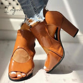 Ingvn - Peep Toe Cutout Rivet Chunky Heel Boots Heels