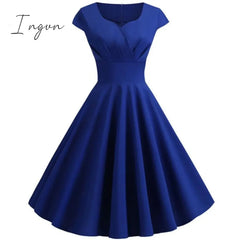 Ingvn - Pink Summer Dress Women V Neck Big Swing Vintage Robe Femme Elegant Retro Pin Up Party