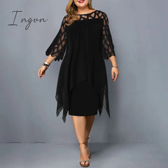 Ingvn - Plus Size Dresses 4Xl 5Xl 6Xl Lace Mesh Sexy Elegant Midi Party Dress Red Black Green