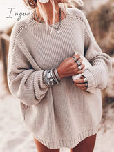 Ingvn - Plus Size Oversized Sweater Fall For Women Solid Pink Blue Khaki Purple Pullover Long