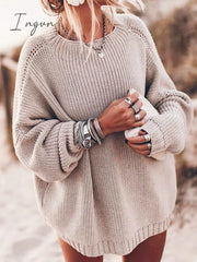 Ingvn - Plus Size Oversized Sweater Fall For Women Solid Pink Blue Khaki Purple Pullover Long