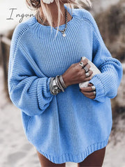 Ingvn - Plus Size Oversized Sweater Fall For Women Solid Pink Blue Khaki Purple Pullover Long