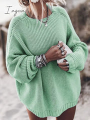 Ingvn - Plus Size Oversized Sweater Fall For Women Solid Pink Blue Khaki Purple Pullover Long