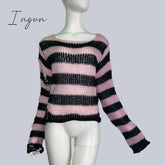 Ingvn - Plus Size Punk Gothic Long Unisex Sweater Dress Cool Hollow Out Hole Broken Jumper Loose