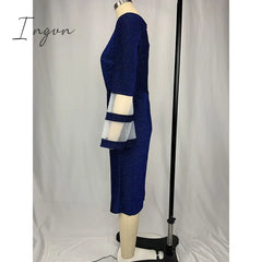 Ingvn - Plus Size Women Dresses Autumn Elegant Bright Silk Wedding Evening Birthday Party Dress V