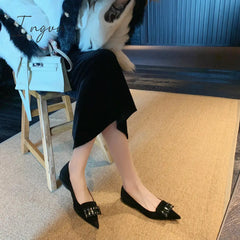 Ingvn - Pointed Toe Buckle Low Heeled Slingbacks Black / 35 Flats