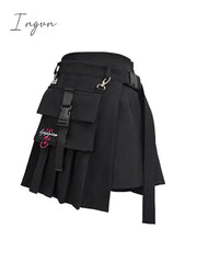 Ingvn - Preppy Style Women Skirts Spring Summer Female High Waist Lace Up Big Hem Mini Skirt For