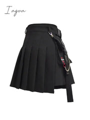 Ingvn - Preppy Style Women Skirts Spring Summer Female High Waist Lace Up Big Hem Mini Skirt For
