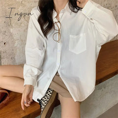 Ingvn - Prink Shirt For Women 2023 New Long Sleeve Turn Down Collar Oversized Blouses Office Ladies