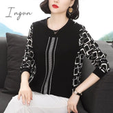 Ingvn - Print Patchwork O-Neck Long Sleeved Skinny T-Shirt Top Fashion Casual Elegant Popularity