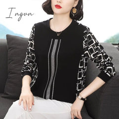 Ingvn - Print Patchwork O-Neck Long Sleeved Skinny T-Shirt Top Fashion Casual Elegant Popularity