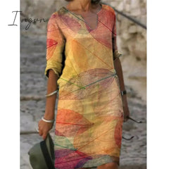 Ingvn - Printed Loose Satin Night Dress Women’s Fashion Casual Vintage Spring Summer All - Match