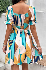 Ingvn - Printed Smocked Waist Flounce Sleeve Dress