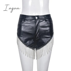 Ingvn - Pu Leather Chain Shorts Summer Chic Trend Sexy Club Streetwear Outfits Tassels Solid