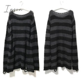 Ingvn - Punk Gothic Long Unisex Sweater Summer Women Striped Cool Hollow Out Hole Broken Jumper