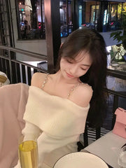 Ingvn - Pure Color Elegant Knitted Dress Woman Bodycon Slim Y2K Mini Casual Party Korean Fashion